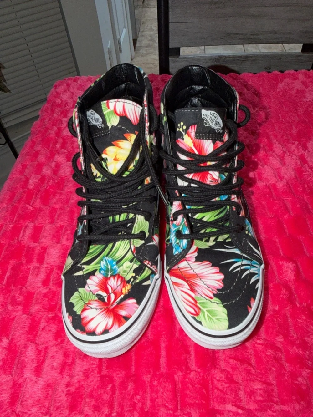 Vans Black High-Top Sneakers with Pink, Red, Green and Blue Floral Print